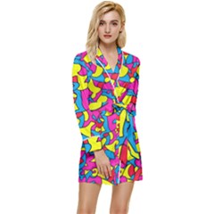 Colorful-graffiti-pattern-blue-background Long Sleeve Satin Robe