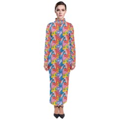 Abstract Pattern Turtleneck Maxi Dress