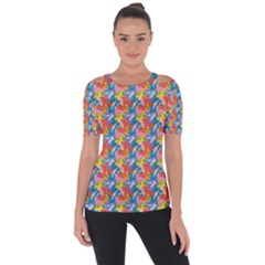Abstract Pattern Shoulder Cut Out Short Sleeve Top
