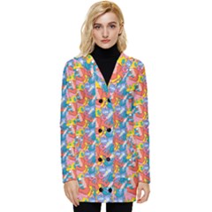 Abstract Pattern Button Up Hooded Coat 