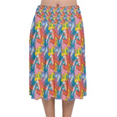 Abstract Pattern Velvet Flared Midi Skirt