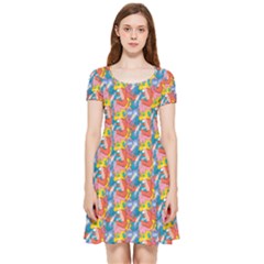 Abstract Pattern Inside Out Cap Sleeve Dress