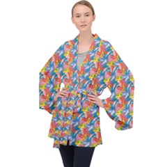 Abstract Pattern Long Sleeve Velvet Kimono 