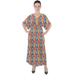 Abstract Pattern V-Neck Boho Style Maxi Dress