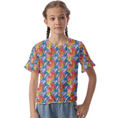 Abstract Pattern Kids  Cuff Sleeve Scrunch Bottom T-Shirt