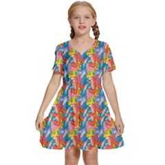 Abstract Pattern Kids  Short Sleeve Tiered Mini Dress