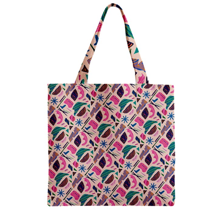 Multi Colour Pattern Zipper Grocery Tote Bag