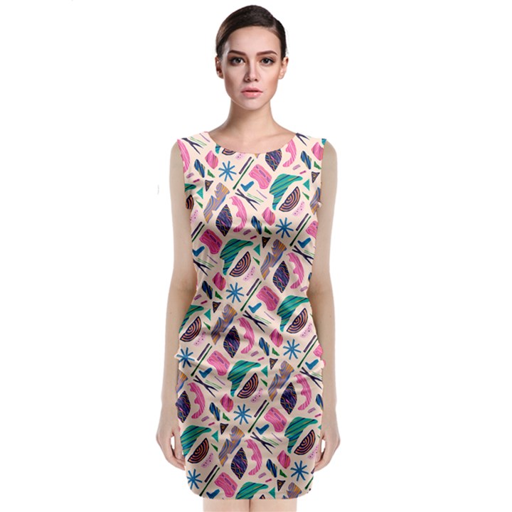 Multi Colour Pattern Classic Sleeveless Midi Dress