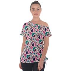 Multi Colour Pattern Off Shoulder Tie-up T-shirt
