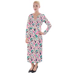 Multi Colour Pattern Velvet Maxi Wrap Dress