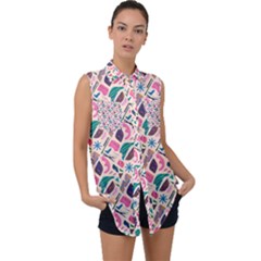 Multi Colour Pattern Sleeveless Chiffon Button Shirt