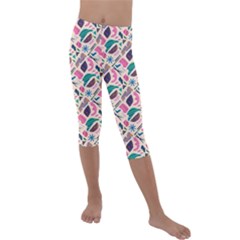 Multi Colour Pattern Kids  Lightweight Velour Capri Leggings  by designsbymallika