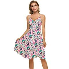 Multi Colour Pattern Sleeveless Tie Front Chiffon Dress