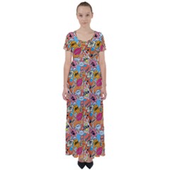Pop Culture Abstract Pattern High Waist Short Sleeve Maxi Dress