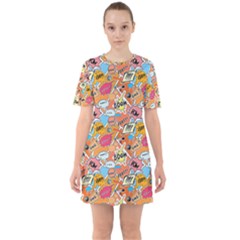 Pop Culture Abstract Pattern Sixties Short Sleeve Mini Dress