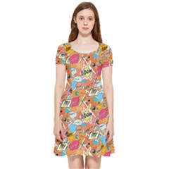 Pop Culture Abstract Pattern Inside Out Cap Sleeve Dress