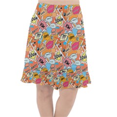 Pop Culture Abstract Pattern Fishtail Chiffon Skirt by designsbymallika
