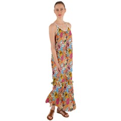 Pop Culture Abstract Pattern Cami Maxi Ruffle Chiffon Dress