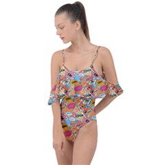 Pop Culture Abstract Pattern Drape Piece Swimsuit