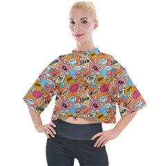 Pop Culture Abstract Pattern Mock Neck T-shirt