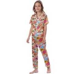 Pop Culture Abstract Pattern Kids  Satin Short Sleeve Pajamas Set by designsbymallika