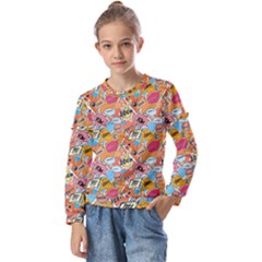 Pop Culture Abstract Pattern Kids  Long Sleeve T-shirt With Frill 