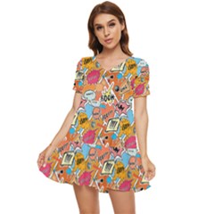 Pop Culture Abstract Pattern Tiered Short Sleeve Babydoll Dress