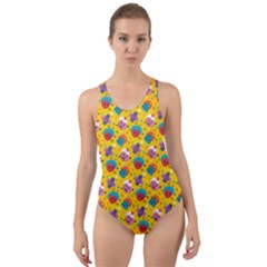 Heart Diamond Pattern Cut-out Back One Piece Swimsuit