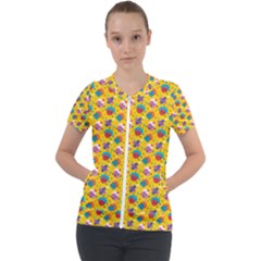 Heart Diamond Pattern Short Sleeve Zip Up Jacket