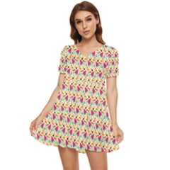 Summer Watermelon Pattern Tiered Short Sleeve Babydoll Dress