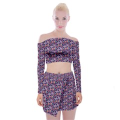 Trippy Cool Pattern Off Shoulder Top with Mini Skirt Set