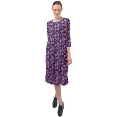 Trippy Cool Pattern Ruffle End Midi Chiffon Dress