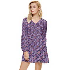 Trippy Cool Pattern Tiered Long Sleeve Mini Dress