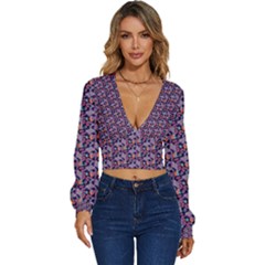 Trippy Cool Pattern Long Sleeve Deep-V Velour Top