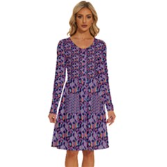 Trippy Cool Pattern Long Sleeve Dress With Pocket