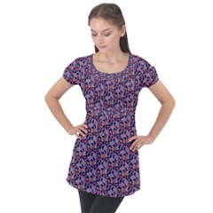 Trippy Cool Pattern Puff Sleeve Tunic Top