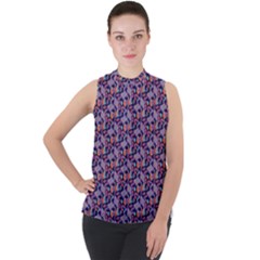 Trippy Cool Pattern Mock Neck Chiffon Sleeveless Top