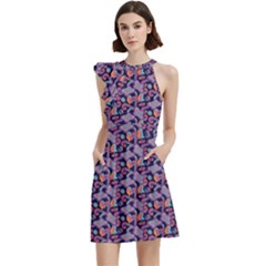 Trippy Cool Pattern Cocktail Party Halter Sleeveless Dress With Pockets