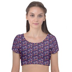 Trippy Cool Pattern Velvet Short Sleeve Crop Top  by designsbymallika