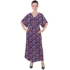 Trippy Cool Pattern V-neck Boho Style Maxi Dress by designsbymallika