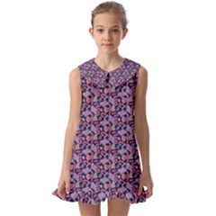 Trippy Cool Pattern Kids  Pilgrim Collar Ruffle Hem Dress