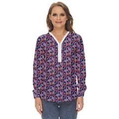 Trippy Cool Pattern Zip Up Long Sleeve Blouse