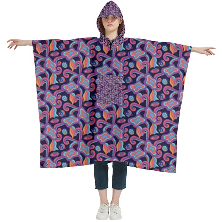 Trippy Cool Pattern Women s Hooded Rain Ponchos