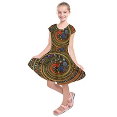 Swirl Vortex Emoji Cyclone Motion Art Kids  Short Sleeve Dress by Paksenen