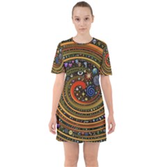 Swirl Vortex Emoji Cyclone Motion Art Sixties Short Sleeve Mini Dress