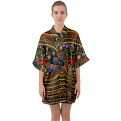 Swirl Vortex Emoji Cyclone Motion Art Half Sleeve Satin Kimono  by Paksenen