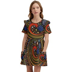 Swirl Vortex Emoji Cyclone Motion Art Kids  Frilly Sleeves Pocket Dress