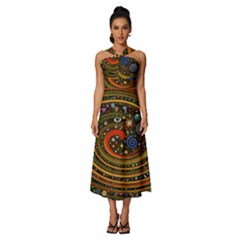 Swirl Vortex Emoji Cyclone Motion Art Sleeveless Cross Front Cocktail Midi Chiffon Dress