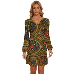 Swirl Vortex Emoji Cyclone Motion Art Long Sleeve Waist Tie Ruffle Velvet Dress by Paksenen