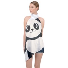 Hello Panda  Halter Asymmetric Satin Top